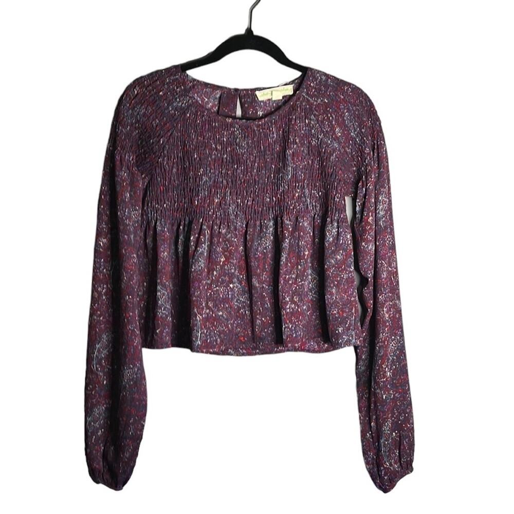 Staring at Stars Purple Paisley Long Sleeve Cropped Blouse Smocked Fabric Small